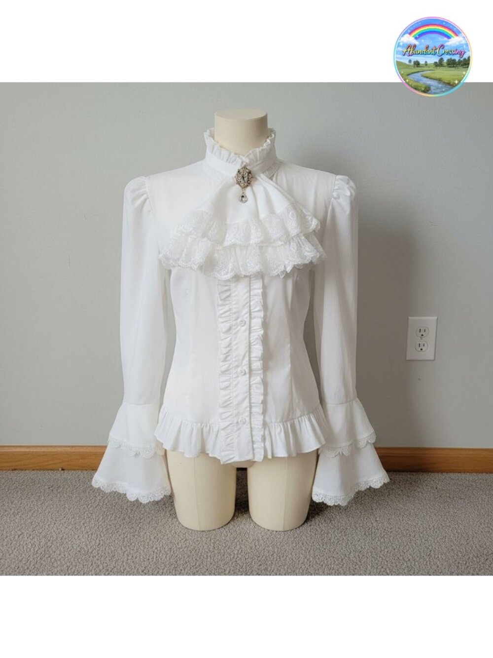 Victorian Blouse Pirate Shirt Ruffle High Neck Steampunk Costume Top